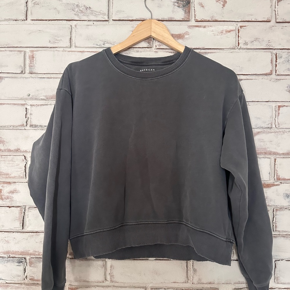 American Eagle Outfitters Washed Charcoal Gray Crewneck Sweatshirt